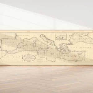 Seekarte des Mittelmeeres und des Schwarzen Meeres, 1830| Panorama Karte Wandkunst| Große Landkarte Wanddeko | Vintage Karten Wandbild
