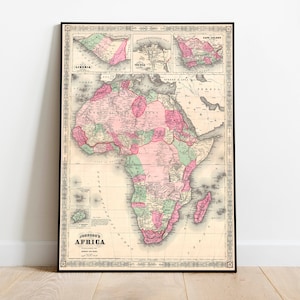 Impresión de pared de mapa de África/ Mapa de África de 1864 / Impresión de póster / Arte de pared con impresión de lienzo / Póster de arte de pared de mapa antiguo / Decoración de pared de mapa enmarcado