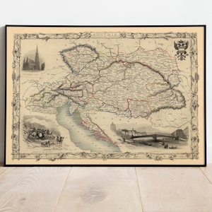 Cartel del mapa de Austria del siglo XIX para decoración de la pared / Mapa antiguo Impresión de la pared de Austria / Impresión de lienzo / Mapa desplegable / Arte de la pared del mapa vintage de Austria
