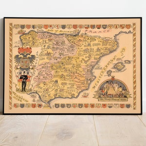 Historische Karte von Spanien| Spanien Karte Wand Kunst Druck | Alte Landkarte Wandposter| Leinwand Druck | Spanien Karte Poster Wand Dekor | Ziehbare Landkarte