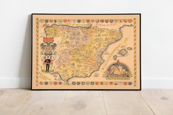 Historical Map of Spain Spain Map Wall Art Print Old Map - Etsy Ireland