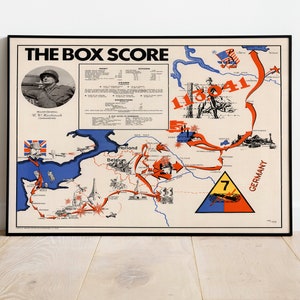 Mapa de la 7.ª División Blindada, Ejército de los EE. UU., comandado por el general Robert Wilson Hasbrouck/ Segunda Guerra Mundial/ Impresión de mapas vintage/ Arte de pared de la Segunda Guerra Mundial/ Cartel del mapa de la Segunda Guerra Mundial