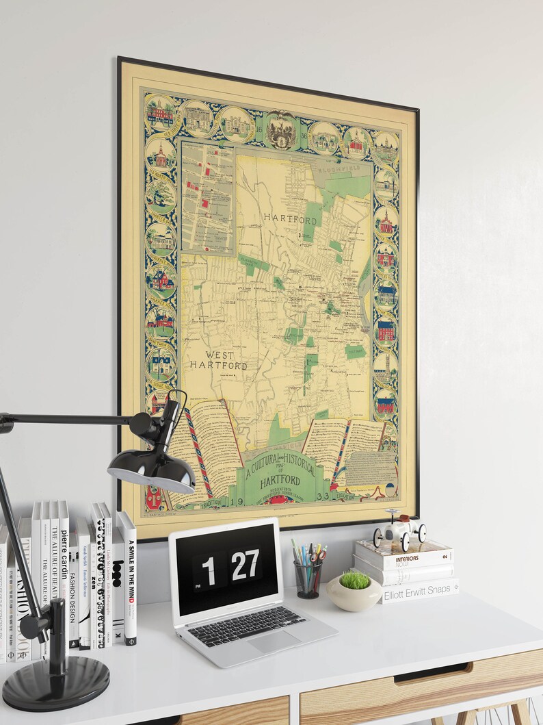 Canvas Art Framed Wall Art 1933 Hartford Map Wall Art City Map Wall Prints Hartford Map Print Poster Art Art History Prints Wall Art