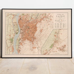 Kairo City Map Wandbild | Gerahmte Karte Wanddeko | Kairo Karte Kunstdruck | Posterdruck | Leinwandbild Wandkunst| Karte Wandkunst Poster