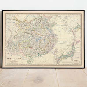 Zusammengesetzte Landkarte von China und Japan 1861| Alte Karte Wanddeko | Vintage Karte Wandkunst| Posterdruck | Gerahmter Kunstdruck| Leinwanddruck Karte