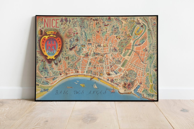 Art History Canvas Art City Map Wall Prints Prints Wall Art Poster Art Framed Wall Art 1950 Nice Map Wall Art Nice Map Print
