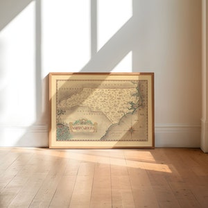 North Carolina Map Wall Print| 193 North Carolina Map| Poster Print| Canvas Print Wall Art| Old Map Wall Art Poster| Framed Map Wall Decor