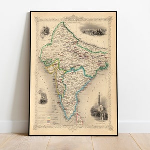 Britisch Indien Karte Print Wandkunst | 1851 Britisch Indien Vintage Karte Wand Drucke| Leinwanddrucke| Alte Karten Poster Wanddeko| Pull Down Map