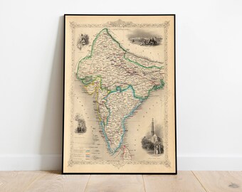 British India Map Print Wall Art| 1851 British India Vintage Map Wall Prints| Canvas Prints| Old Maps Poster Wall Decor| Pull Down Map