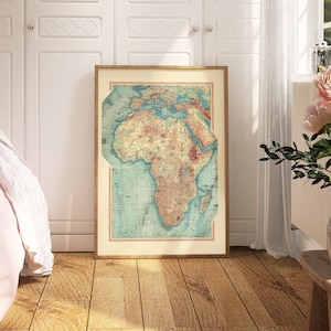 Landkarte Afrika| Alte Karte Wanddekor | Vintage Karte Wandkunst | Posterdruck | Afrika Karte Wandbild | Gerahmter Kunstdruck | Wandbild Map