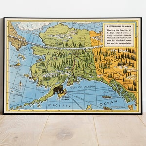 Impresión de mapa antiguo de Alaska/ Impresión de arte de pared de Alaska/ Arte de pared de lienzo de Alaska / Póster de mapa vintage / Decoración de pared de mapa de Alaska