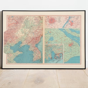 Map of China and Korea| Old Map Wall Decor| Vintage Map Wall Art| Poster Print| Map Wall Print| Framed Art Print| Canvas Print Map