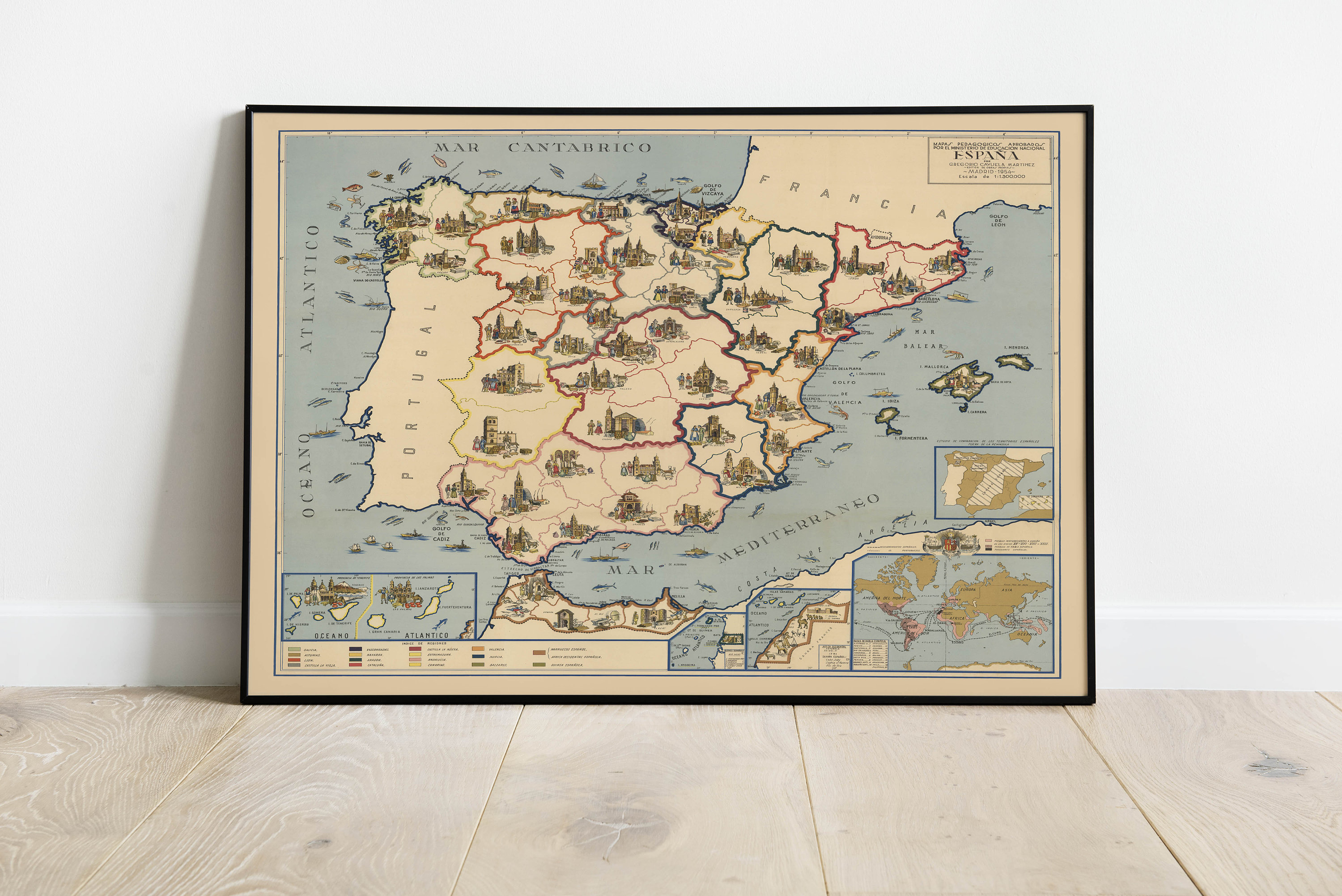 Vintage Spain & Morocco Map Poster: Educational Wall Art - Etsy