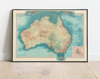 オーストラリア古い地図の絵 オーストラリアのビンテージ地図 - すぐにダウンロードできる