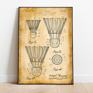 Badminton Patent Print| Framed Art Print| Vintage Poster Wall Decor| Art Canvas| Wall Poster| Wall Art Prints| Wall Prints