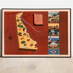 Historische Karte von Delaware| 1938 Delaware Map Wall Print | Leinwandbild | Vintage Poster | Gerahmter Kunstdruck| Posterdruck