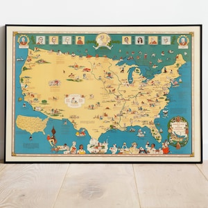 Mapa decorativo de americanos de linhagem afro-americana | Impressão de mapa vintage dos EUA | Arte de parede em tela | Sala de estar com arte de parede