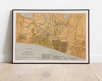 Madras City Map from 1862| Old Map Wall Art Print| Framed Art Print| Vintage Map Wall Canvas| Wall Print| Poster Print