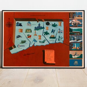 Historical Map of Connecticut| 1938 Connecticut Map Wall Print| Canvas Wall Art| Vintage Poster| Framed Art Print| Poster Print