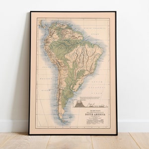 Kaart van bergen, meren en valleien van Zuid-Amerika 1852| Kaart wanddecoratie| Kaart kunst aan de muur| Posterafdruk| Ingelijste kunstafdruk| Canvas print kaart