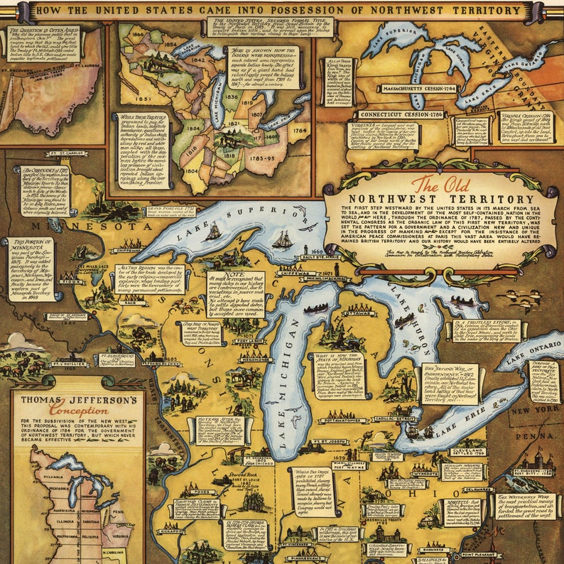 The Old Northwest Territory Map Print USA History Wall Art | Etsy