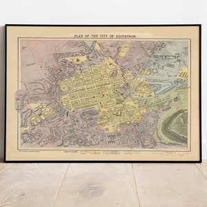 Edinburgh kaart afdrukken| Kunstgeschiedenis| 1883 Edinburgh kaart kunst aan de muur| Ingelijste kunst| Canvaskunst| Posterkunst| Afdrukken aan de muur | Stadsplattegrond muurafdrukken