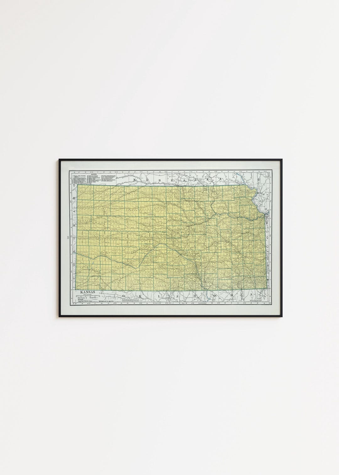 Vintage Kansas Map Print: USA Wall Art Poster - Etsy