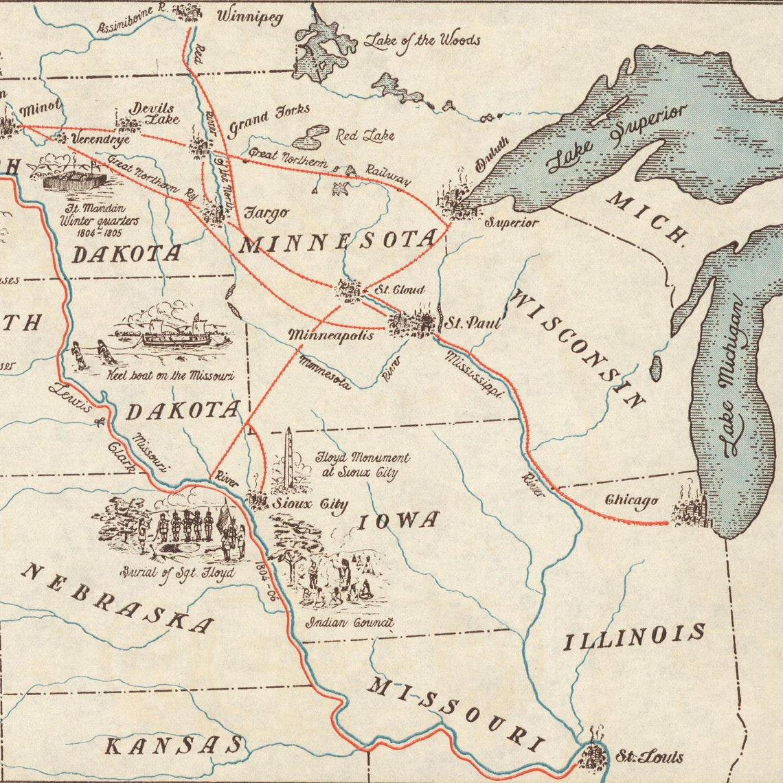 Map Showing Route of the Lewis & Clark Expedition 1804-1806 - Etsy