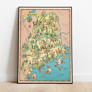 Maine Karte Print | Kunstgeschichte| 1935 Maine Karte Wand Kunst| Gerahmte Wandkunst| Leinwandbild | Poster Kunst| Drucke Wandkunst| Landkarte Wandbilder