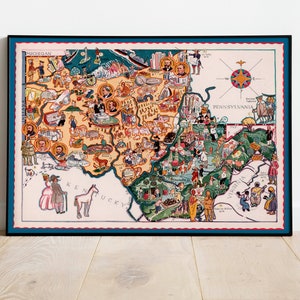Ohio und West Virginia Karte Print | Alte Karte von Ohio Poster | Leinwandbild West Virginia | Ohio Leinwand| West Virginia Wandbild