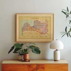 Mapa de Letonia y alrededores en 1938. Póster enmarcado, impresión artística, lienzo, decoración de pared.