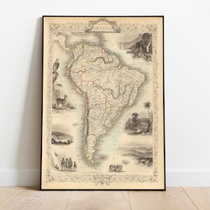 South America Map, Art Print, Illustrated Map of Latin America