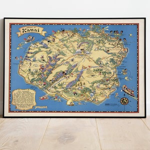 Kauai Karte Print | Kunstgeschichte| 1931 Kauai Karte Wandkunst | Gerahmte Wandkunst| Leinwandbild| Poster Kunst| Drucke Wandkunst| Karte Wandbilder