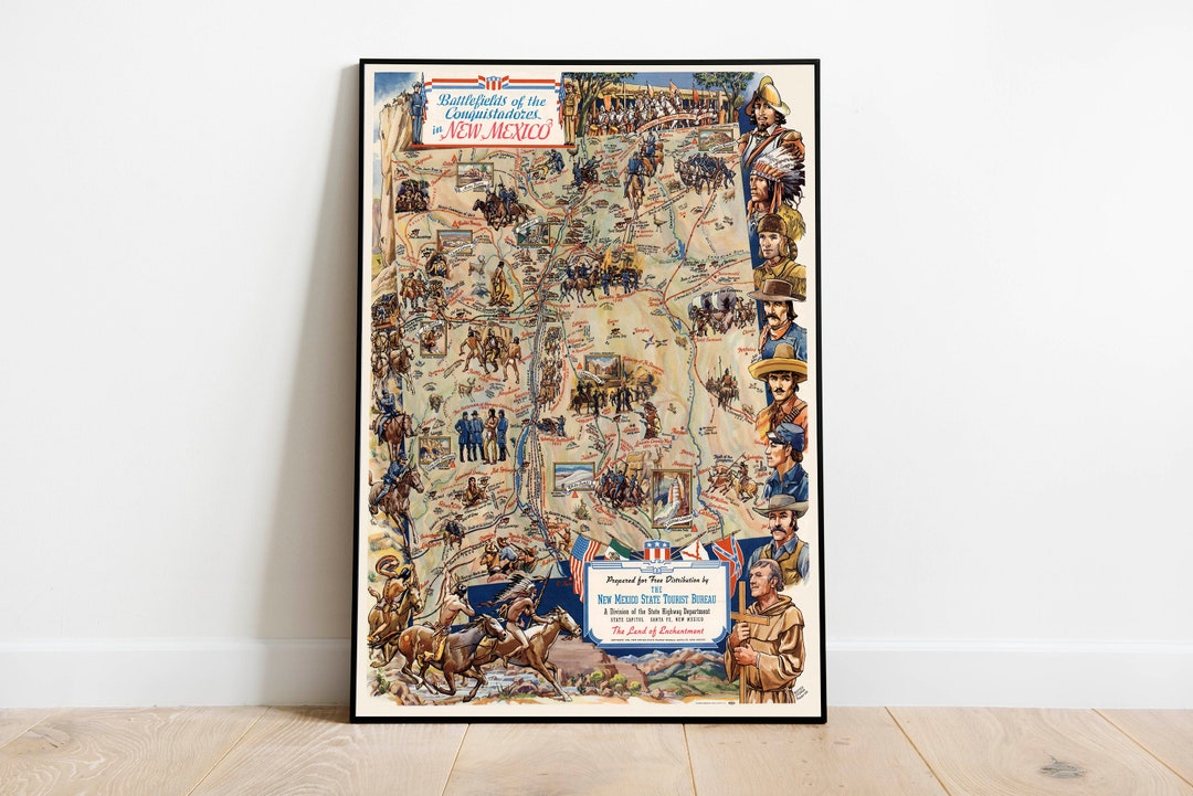 Pictorial Map of Battlefields of the Conquistadors in New Mexico New