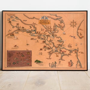 Vintage Jamestown Map Print| The Cradle of the Republic| Williamsburg Old Map Poster| Jamestown Canvas Wall Art| Williamsburg Wall Print
