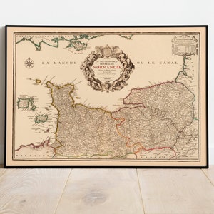 1711 Mappa della Normandia, Francia/ Vecchia mappa della Normandia Stampa/ Arte della parete su tela/ Arte della parete della Normandia/ Stampa da parete della mappa vintage/ Poster Vintage