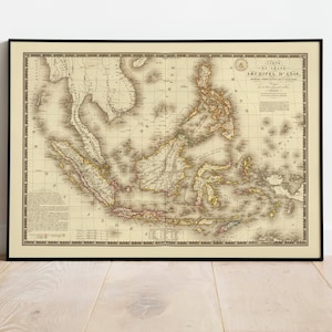 Historische Karte von Malaiischem Archipel 1828| Alte Karte Wanddeko | Vintage Karte Wandkunst| Posterdruck | Gerahmter Kunstdruck| Leinwanddruck Karte