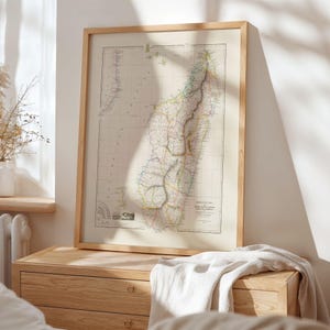 Vecchia mappa del Madagascar 1850, stampa poster incorniciata, stampa artistica su tela, decorazione da parete