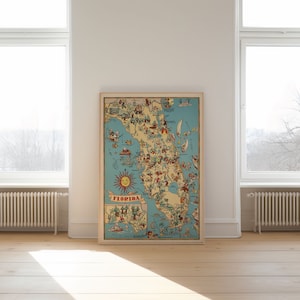 Florida kaart afdrukken| Kunstafdrukken| 1935 Florida kaart kunst aan de muur| Ingelijste muurkunst| Canvaskunst| Posterkunst| Afdrukken aan de muur | Kaart muurafdrukken