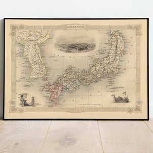 Japan und Korea Karte Poster | Vintage Landkarte Japan| Korea Landkarte Wandbilder| Kunstdruck auf Leinwand | Pull Down Map