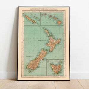 Kartendruck von Neuseeland, Hawaii, Tasmanien und Neukaledonien| Vintage Karte | Leinwandbild | Poster Vintage| Pull Down Map