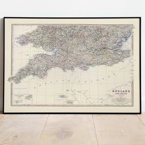 Zusammengesetzte Karte von England und Wales Süd 1861| Alte Karte Wanddeko | Vintage Karte Wandkunst| Posterdruck | Gerahmter Kunstdruck| Leinwanddruck Karte