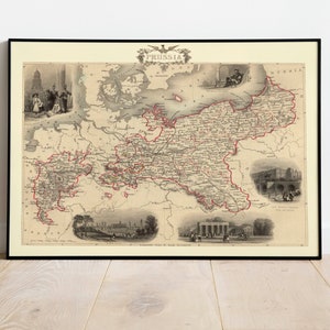 Carte historique de la Prusse 1851| Décor mural de vieille carte| art mural de carte vintage| Impression d’affiche| Impression d’art encadrée| Tableau sur toile Carte