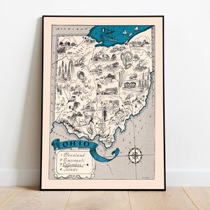 Vintage Ohio Karte Print | Ohio Kunst auf Leinwand | Alte Karte Ohio Poster| Ohio Wandbild | Pull Down Karte| Wandkunst Wohnzimmer