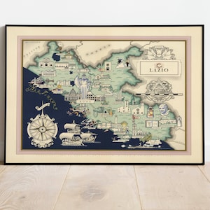 Latium Karte Print| Kunstgeschichte| 1939 Latium Karte Wand Kunst| Gerahmte Wandkunst| Leinwandbild | Poster Kunst| Drucke Wandkunst| Stadt Karte Wandbilder