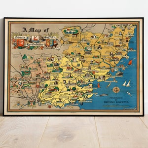 Hertfordshire Map Print | Kunstgeschichte| 1948 Hertfordshire Karte Wandkunst | Gerahmte Kunst| Leinwandbild| Poster Kunst| Drucke Wandkunst| Karte Wandbilder
