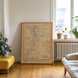 Kaart van de wegen van Utah 1926 Ingelijste posterafdruk muurkunst Canvaskunst muurdecoratie