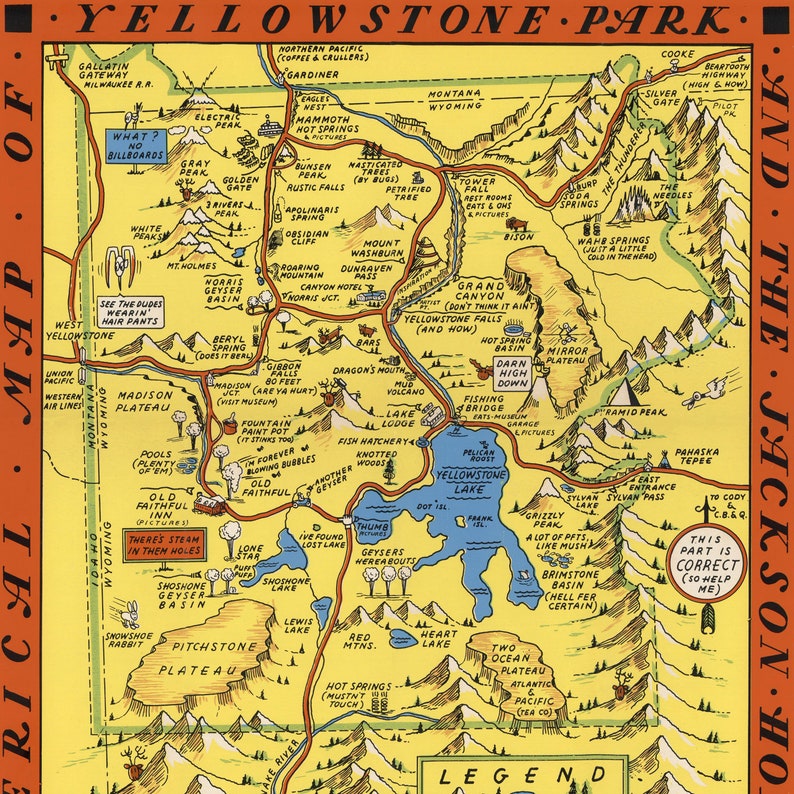 Yellowstone National Park Map Poster Yellowstone Wall Art Etsy