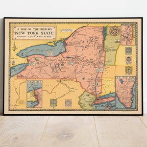 New York kaart afdrukken | Kunstgeschiedenis| 1929 New York kaart kunst aan de muur| Ingelijste muurkunst| Canvaskunst| Posterkunst| Afdrukken aan de muur | Kaart muurafdrukken