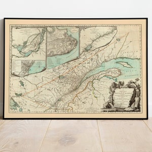 Carte historique de la province de Québec 1776| Ancienne carte du Mexique Affiche murale| Mexique Carte Toile Mur Art| art d’affiche vintage| Carte déroulante